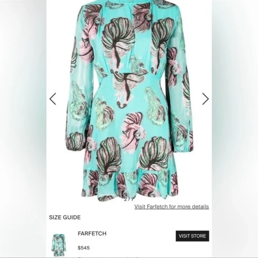 Cynthia Rowley Inverness Metallic Fish Blouson-sleeve Dress In Green Sz4 - Picture 8 of 13